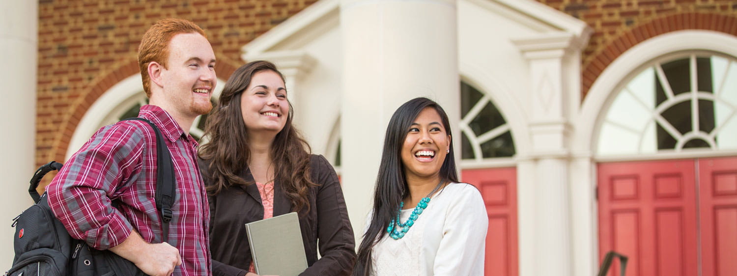A group of students outside Regent University's chapel in Virginia Beach, VA 23464.