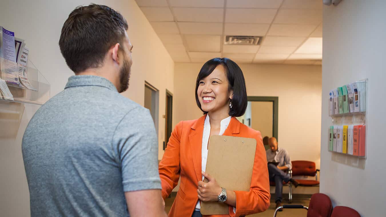 A guest being greeted: Regent offers an online human services degree program with multiple concentration options.