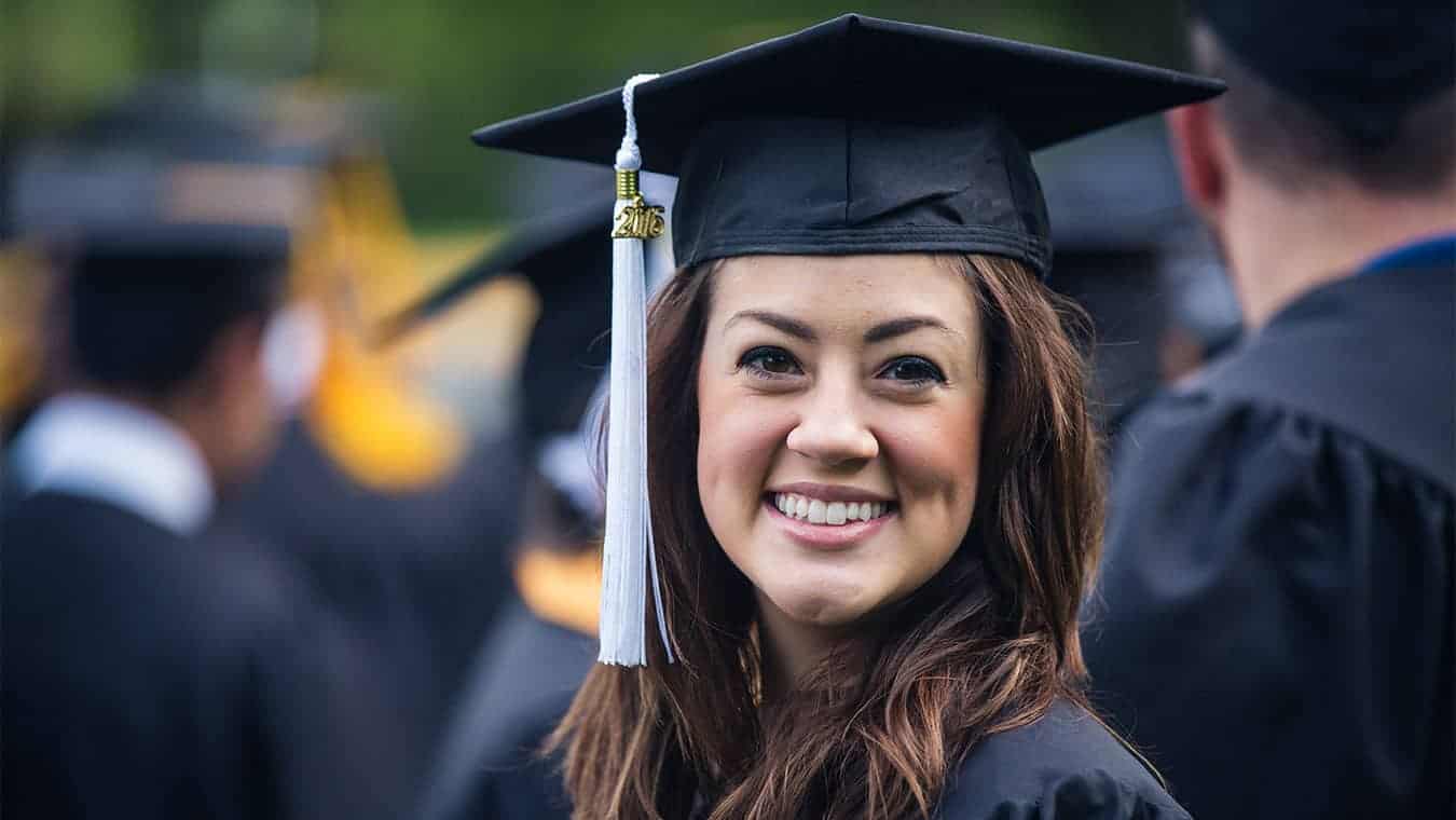 A student at the graduation ceremony of Regent University, a Christian university that offers graduate and undergraduate degree programs in Virginia and online.