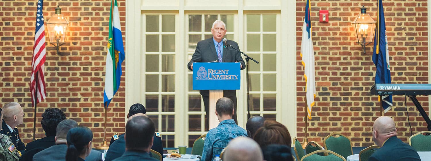 Virginia Beach Mayor Bobby Dyer spoke at the Annual Veterans Prayer Breakfast in 2020.