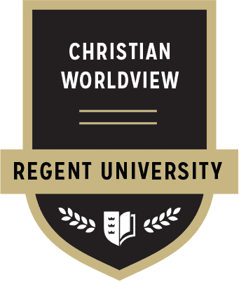 The Christian Worldview badge of Regent University.