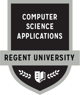 The Computer Science Applications badge of Regent University.