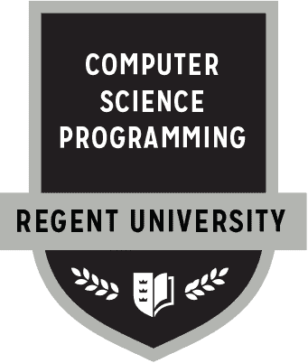 The Computer Science Programming badge of Regent University.