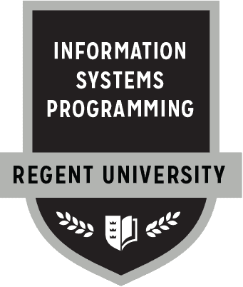 The Information Systems Programming badge of Regent University.