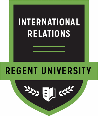 The International Relations badge of Regent University.
