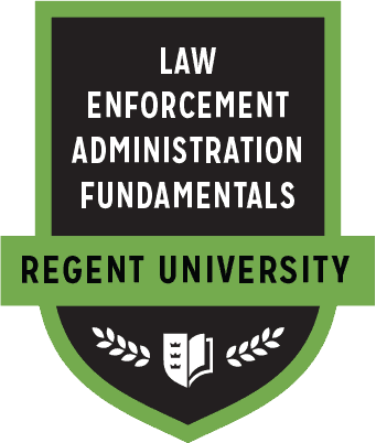 The Law Enforcement Administration Fundamentals badge of Regent University.