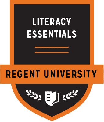 The Literacy Essentials badge of Regent University.