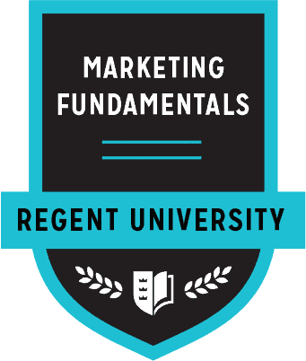 The Marketing Fundamentals badge of Regent University.