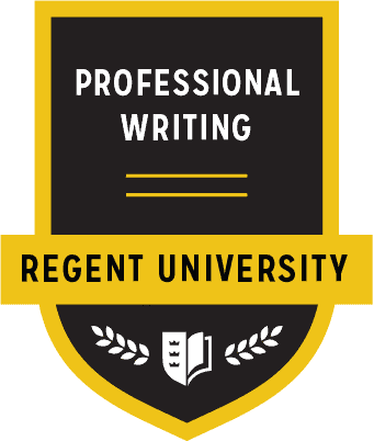 The Professional Writing badge of Regent University.