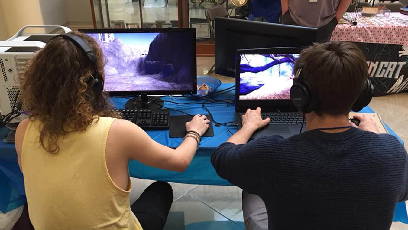 Students work at Sessho, Regent University's Student Game Development Studio.
