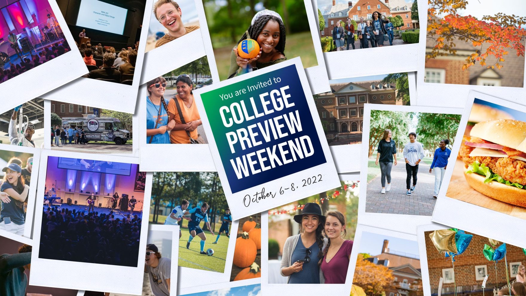 A collage of student life at Regent University Virginia Beach: Explore College Preview Weekend.