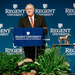 The Honorable Michael R. Pompeo at Regent, a Christian university in Virginia.