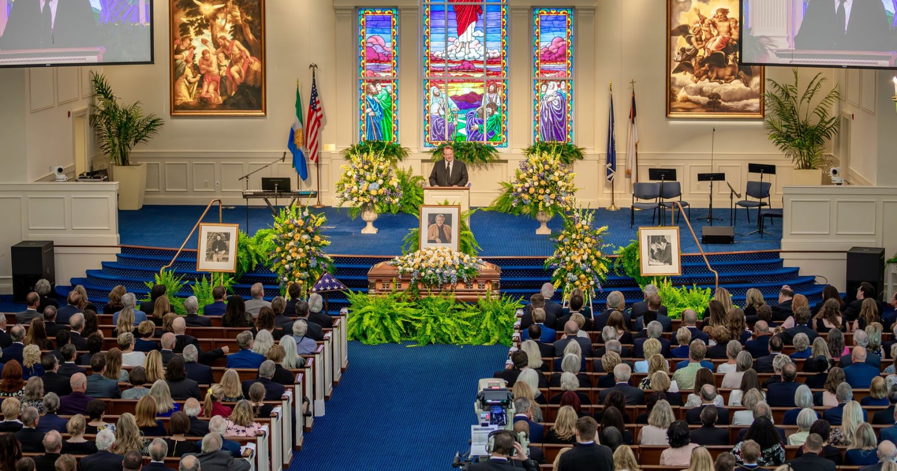 Mourners gather to honor the life and legacy of Regent University founder Dr. M.G. “Pat” Robertson at the Shaw Chapel in Virginia Beach.