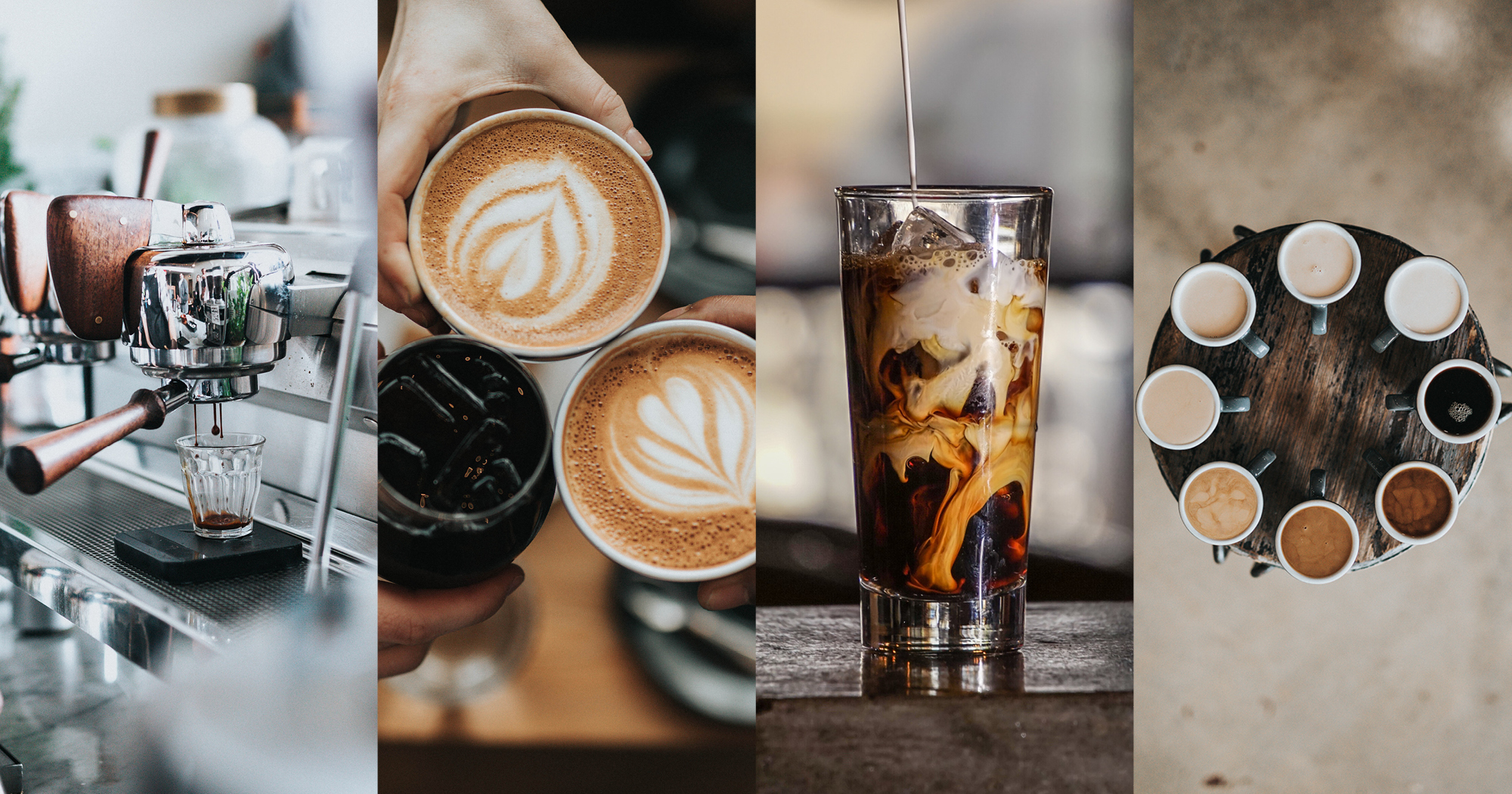 Multiple photos of different types of coffee: Visit 77 coffeehouse, a new coffee shop in Virginia Beach.