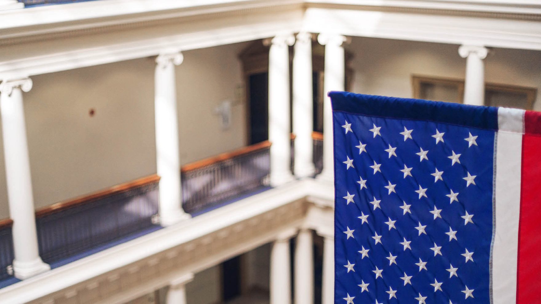 United States Flag in Robertson School of Government building at Regent University.