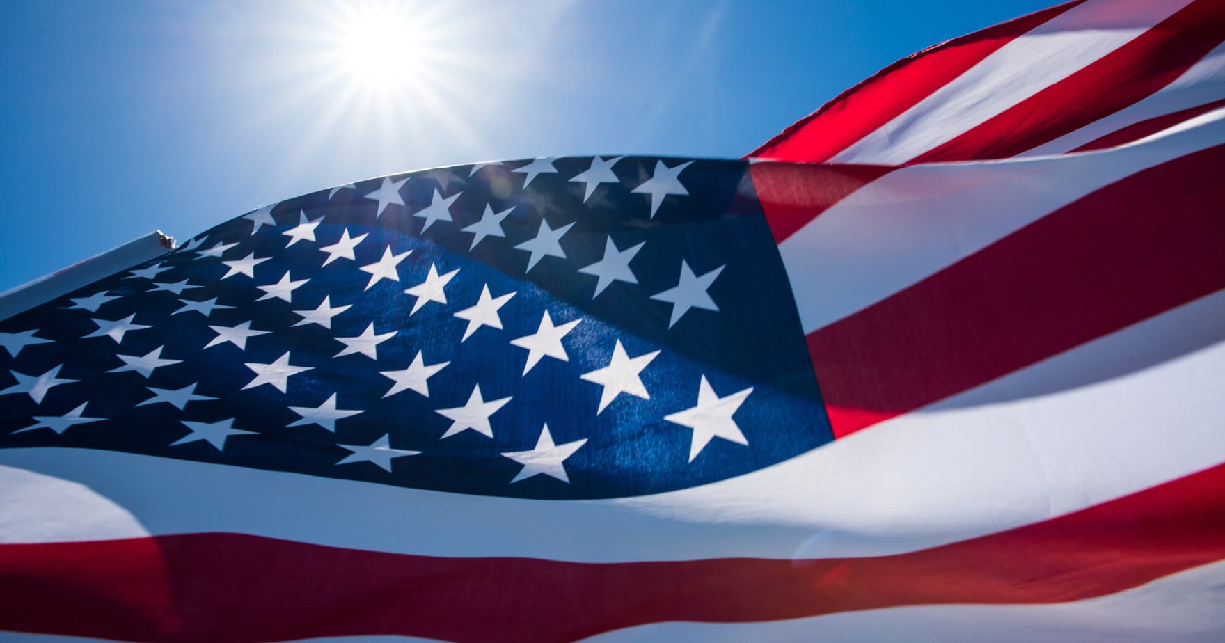 American Flag blowing in the wind.