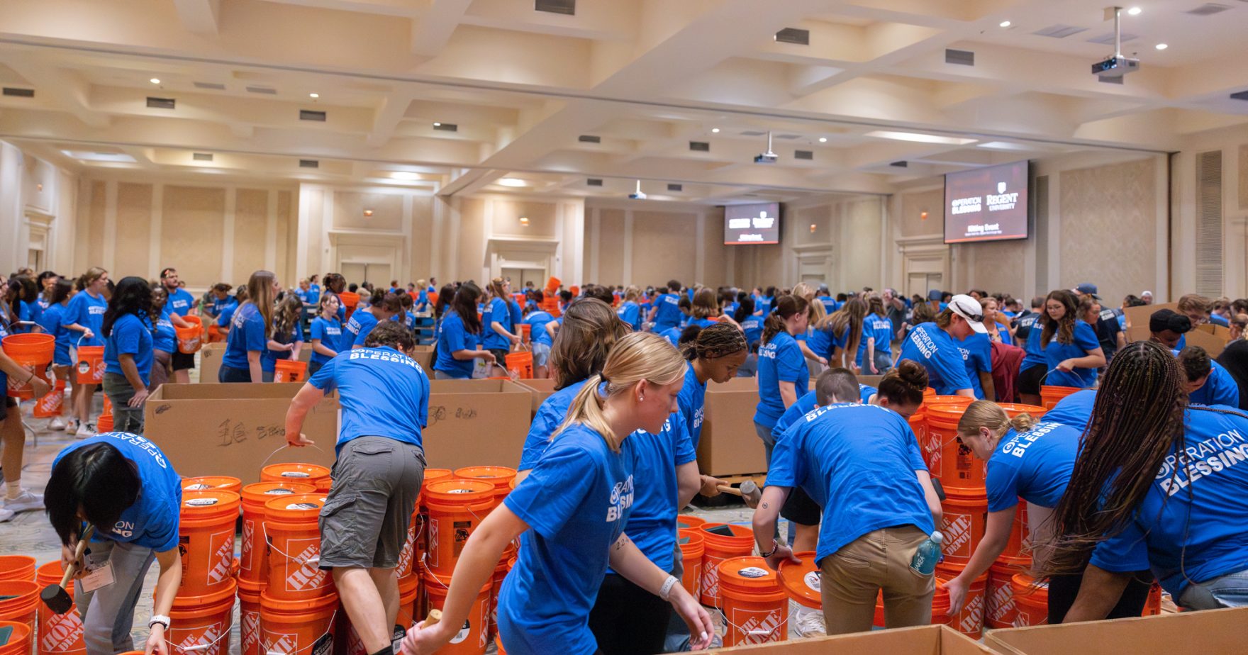 Students packing: Regent University students making a difference with Operation Blessing service