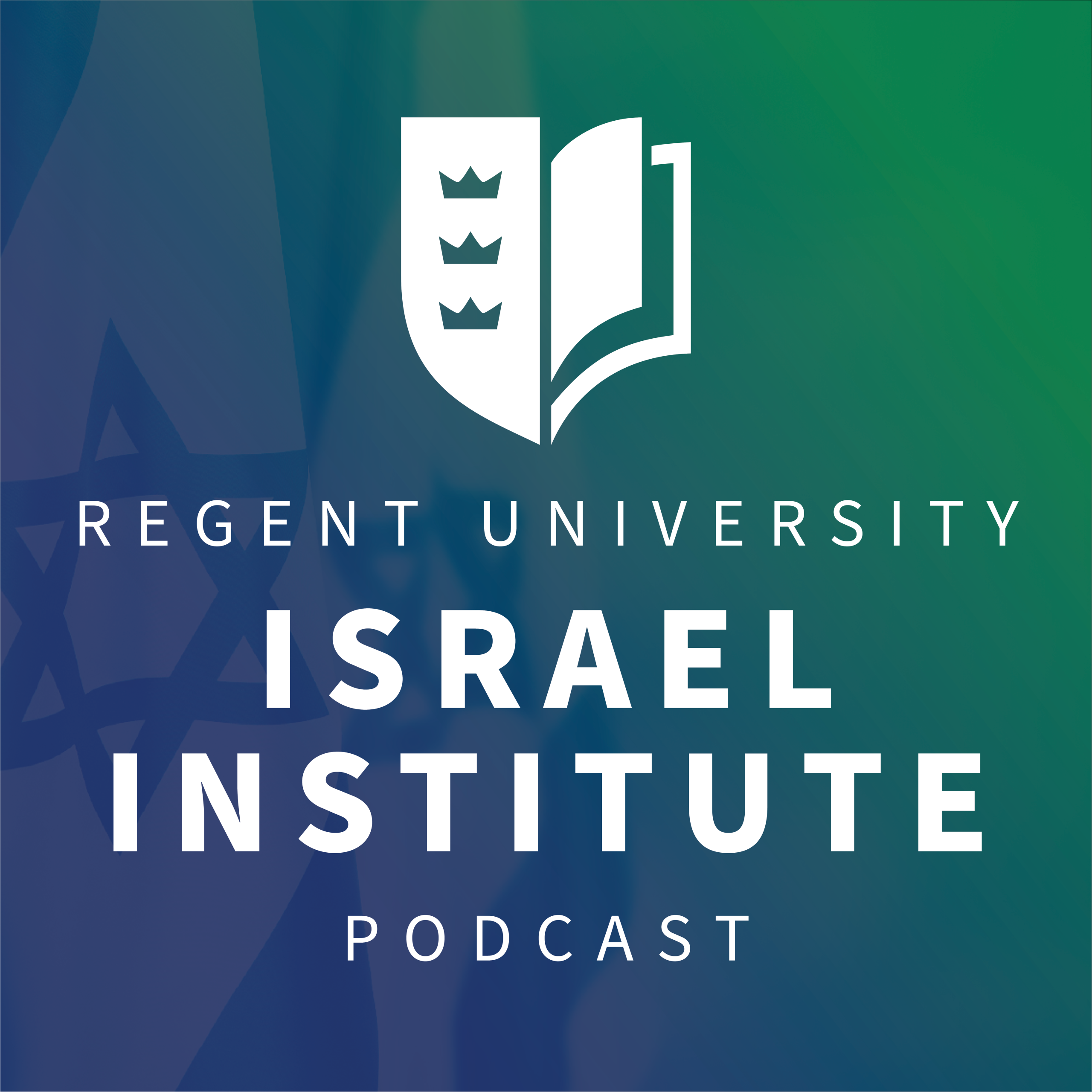 Regent University Israel Institute Podcast logo with Regent crest (shield and three crowns)