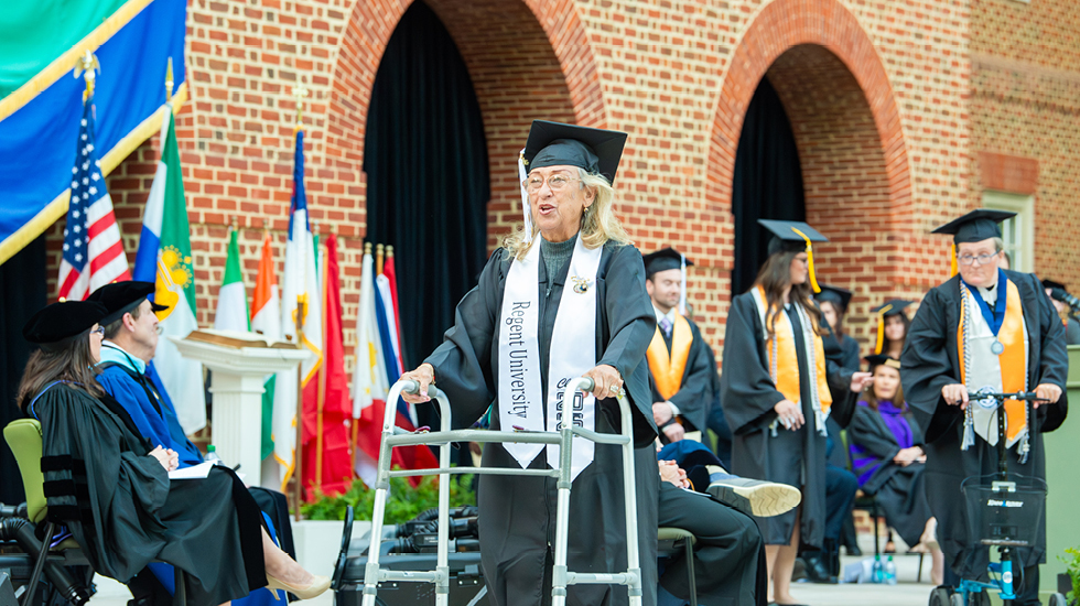 Regent University Alumna Ohilda Mirabel at her Commencement ceremony in 2026.