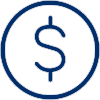 Blue icon of a circle with a money sign inside