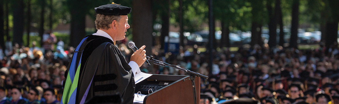 Dr. Chauncey Crandall speaking at Regent University commencement ceremony