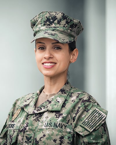 Natasha Moore in U.S. Navy uniform