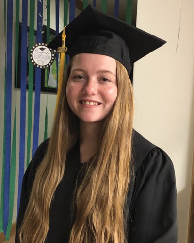 Abbie Braswell in graduation cap and gown, Class of 2020
