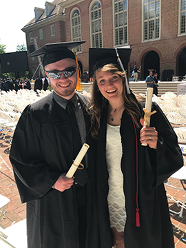 Ryan and Sarah, Regent University legacy students at commencement ceremony