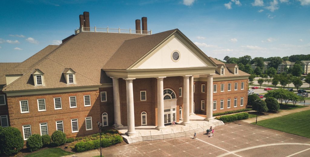Regent University Communication and Performing Arts Center exterior with columns