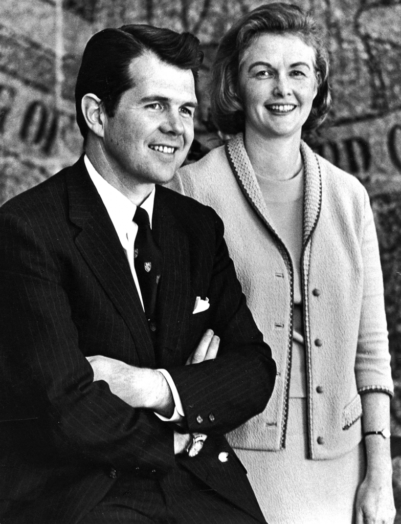 Young Pat and Dede Robertson vintage black and white portrait