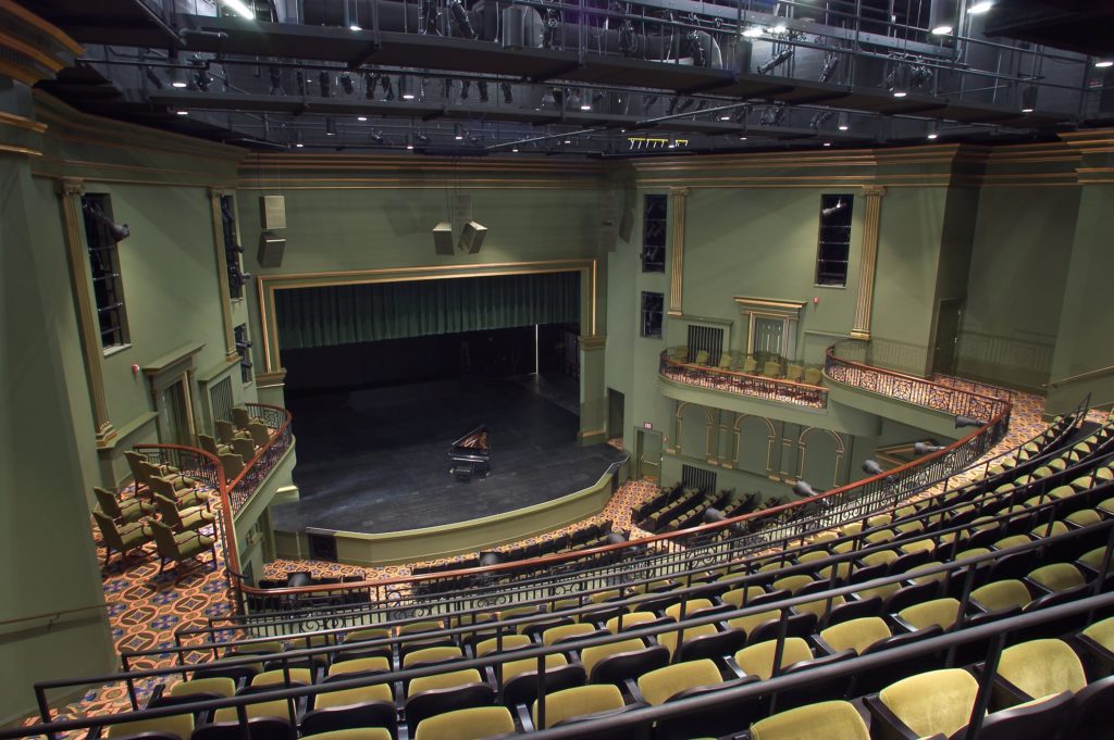 Interior view of Dede Robertson Theatre stage and seating