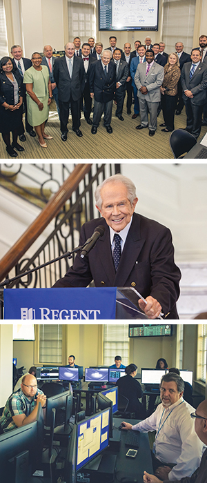 ribbon cutting, Dr. Robertson speaking, cyber lab conversation