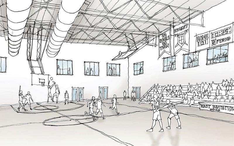 Basketball court, Architectural Rendering: Regent University athletics grows through generosity