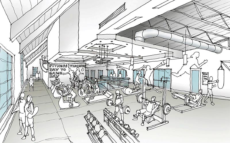 Weight training area, architectural rendering: Regent University athletics grows through generosity