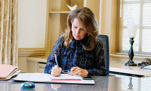 Michele Bachmann, Dean of Regent University's Robertson School of Government, at work in her office.